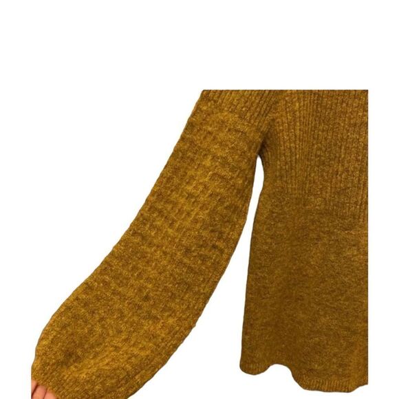 Ann Taylor Knit Sweater Bubble Sleeve Wool Blend Ribbed Mustard Yellow - Picture 9 of 12